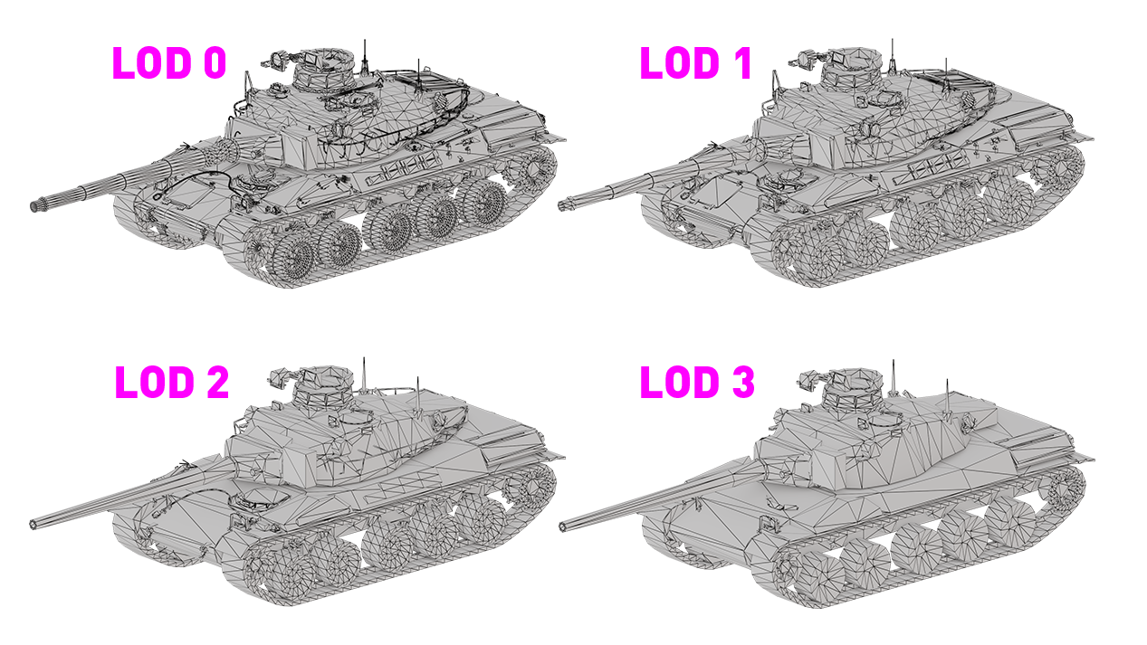 AMX 30 model show 4 LODs (Level of Detail) 