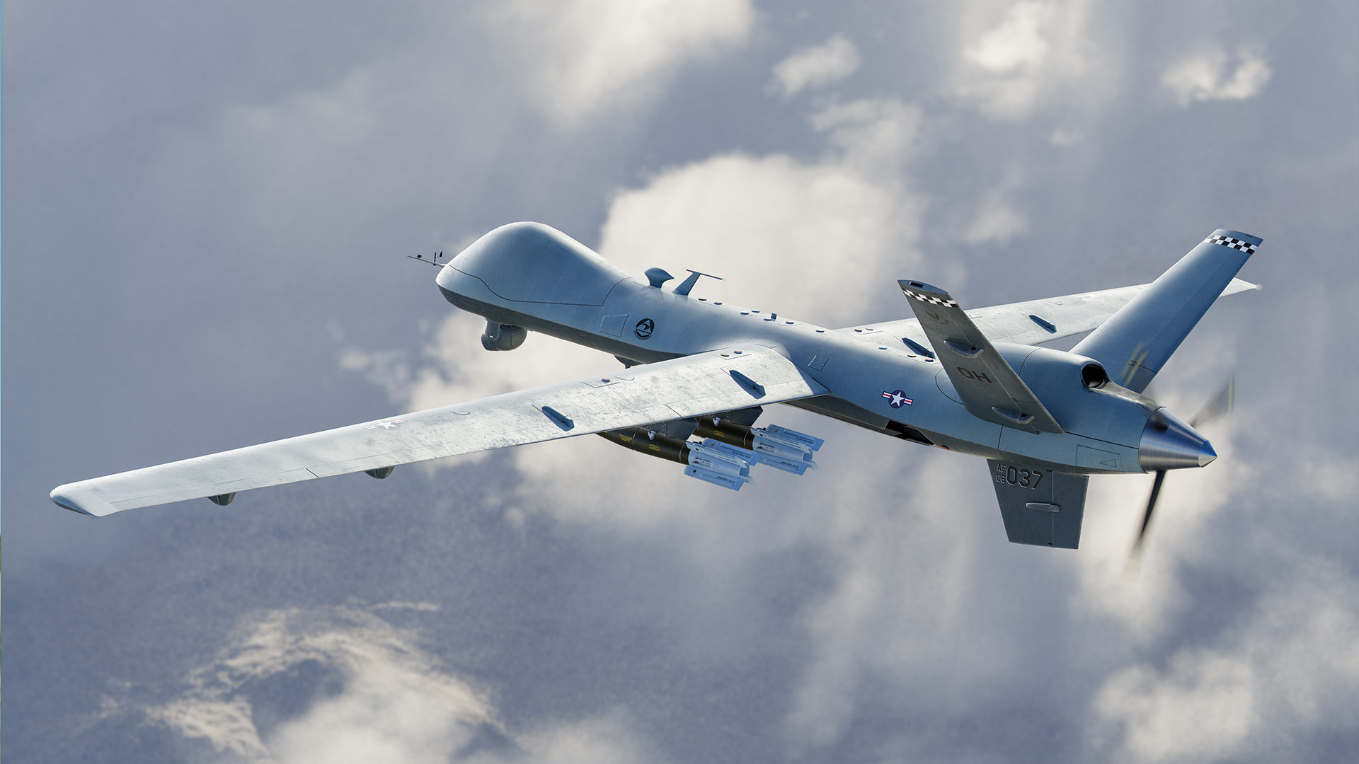 Model of a MQ-9 Reaper UAV Drone ovber desert ground